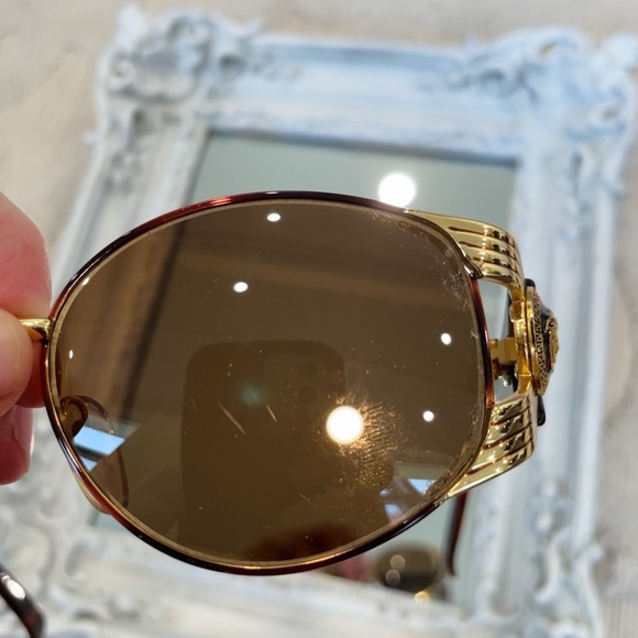 AUTHENTIC VERSACE Vintage Logo Dress Sunglasses MONOGRAM Medusa Glasses and Case - Picture 13 of 15
